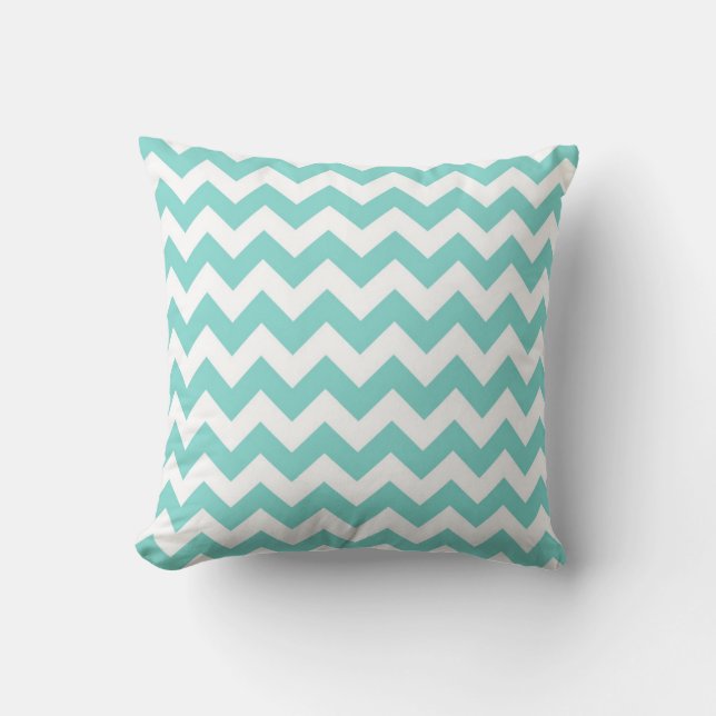 Turquoise Aqua White Chevron Zig Zag Pattern Throw Pillow (Front)