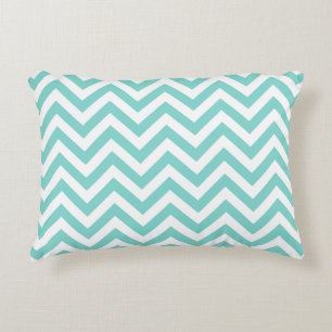 Turquoise Aqua White Large Chevron ZigZag Pattern Accent Pillow