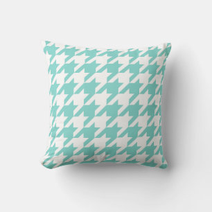 Turquoise / Aqua, White Large Houndstooth Pattern Throw Pillow