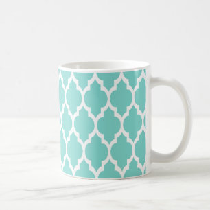 Turquoise Aqua Wht Moroccan Quatrefoil Pattern #4 Coffee Mug