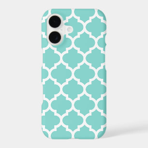 Turquoise Aqua Wht Moroccan Quatrefoil Pattern #5