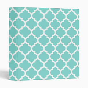 Turquoise Aqua Wht Moroccan Quatrefoil Pattern #5 Binder