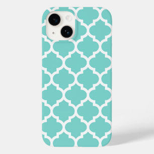 Turquoise Aqua Wht Moroccan Quatrefoil Pattern #5 Case-Mate iPhone 14 Case