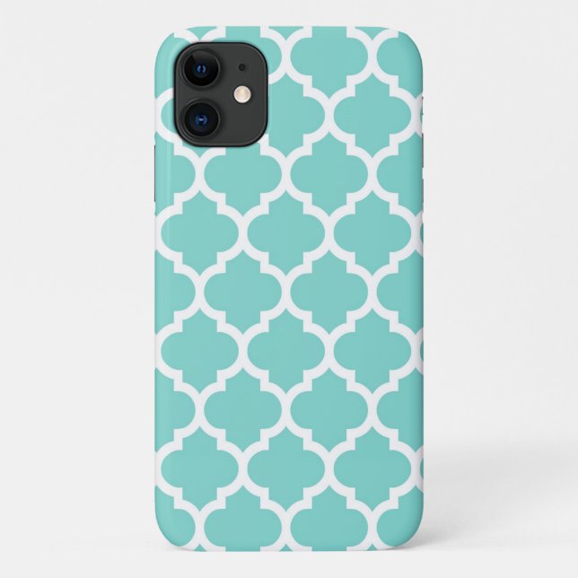 Turquoise Aqua Wht Moroccan Quatrefoil Pattern #5 Case-Mate iPhone Case (Back)