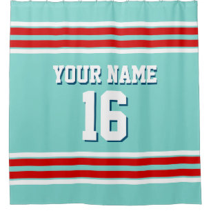 Turquoise Aqua with Red Wht Stripes Sports Jersey