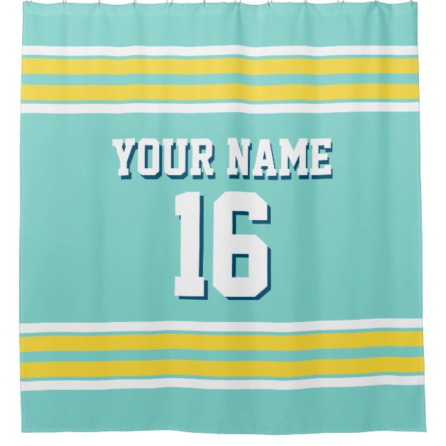 Turquoise Aqua Yellow White Stripes Sports Jersey (Front)