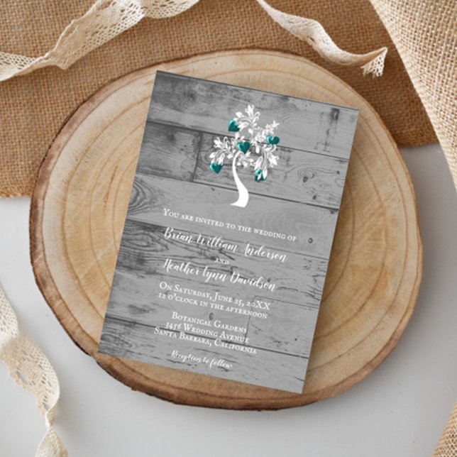 Turquoise arbre des coeurs Faire-part de mariage (Teal Tree of Hearts Wedding Invitation)