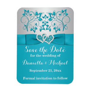 Turquoise, Argent Enregistrer la date Flex Magnet