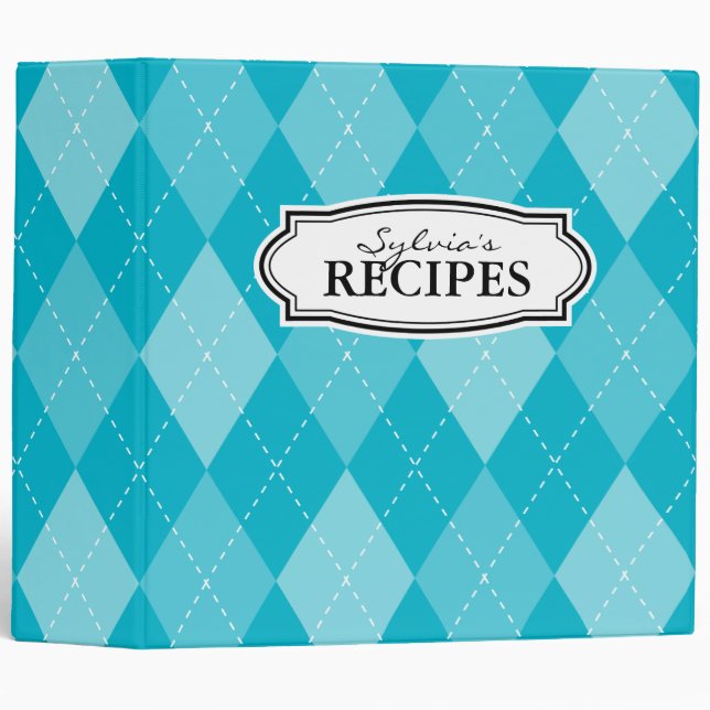 Turquoise argyle diamond pattern recipe binder (Front/Spine)