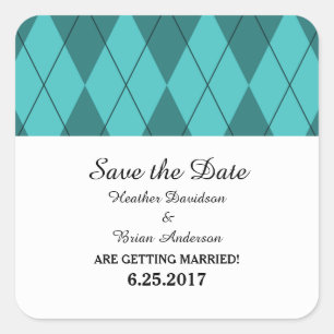 Turquoise Argyle Save the Date Stickers