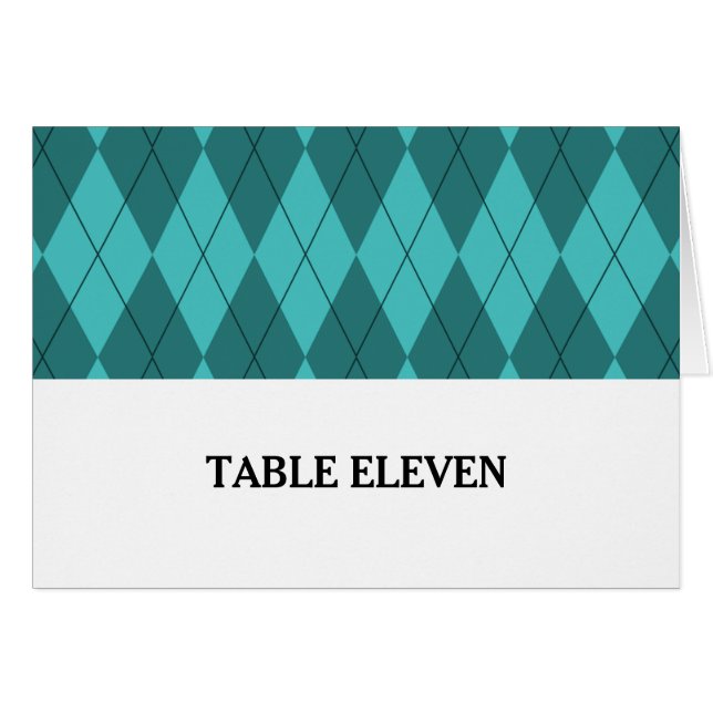Turquoise Argyle Table Number Card (Front Horizontal)