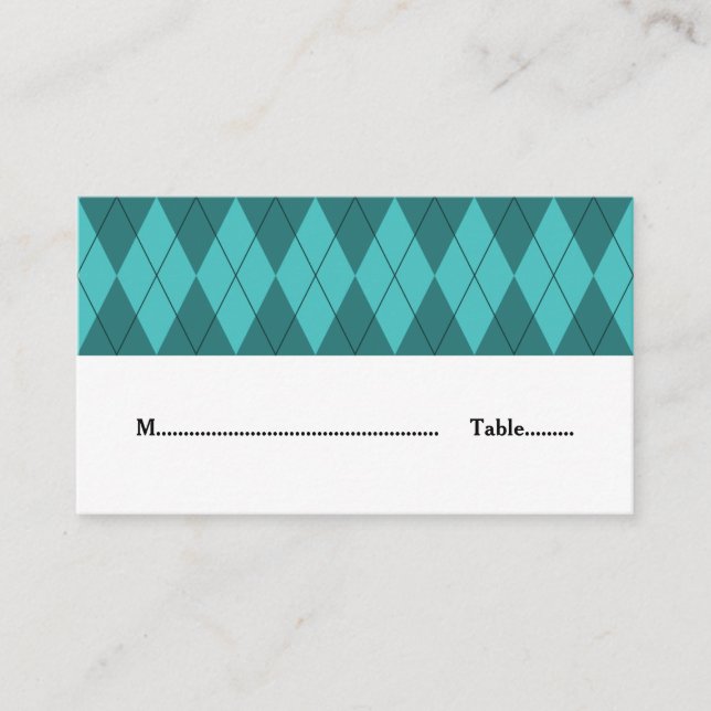Turquoise Argyle Wedding Place Card (Front)