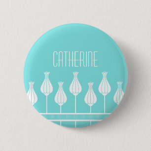 Turquoise Art Deco Floral Button