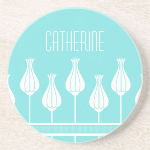 Turquoise Art Deco Floral Coaster