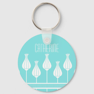 Turquoise Art Deco Floral Keychain