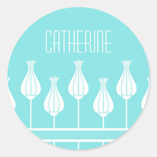 Turquoise Art Deco Floral Stickers
