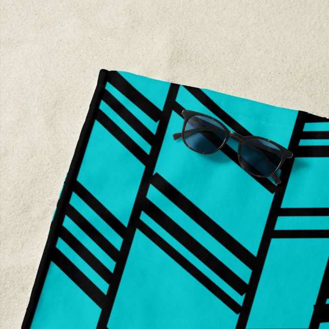 Turquoise Art Deco Lines  Beach Towel (In Situ)