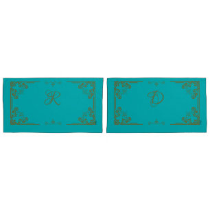 ”Turquoise” Art Nouveau Monogram Pillowcase