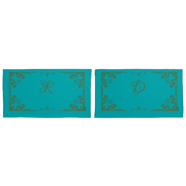 ”Turquoise” Art Nouveau Monogram Pillowcase (Front-Set)