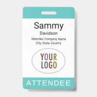 Turquoise Attendee Name Badge Lanyard Reel or Clip