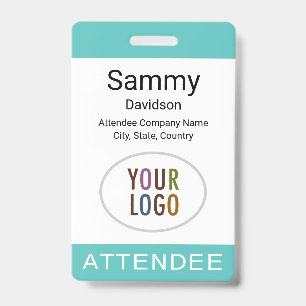 Turquoise Attendee Name Badge Lanyard Reel or Clip