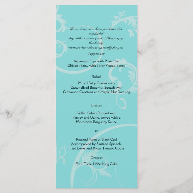 Turquoise avec menu Mariage Flourissant Black Swir (Devant)
