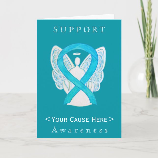 Turquoise Awareness Ribbon Angel Customized Card (Front)