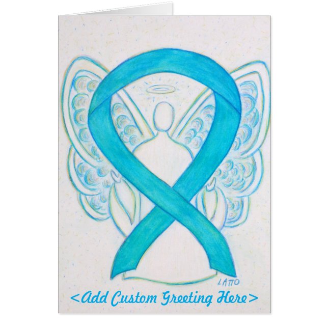 Turquoise Awareness Ribbon Angel Greeting Card (Front)