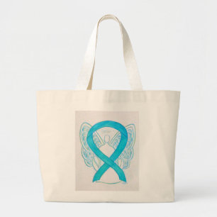 Turquoise Awareness Ribbon Custom Art Tote Bag