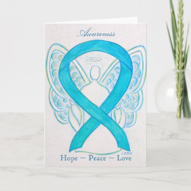 Turquoise Awareness Ribbon Greeting Card (Front)