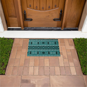 Turquoise Aztec Pattern Southwest Tribal Doormat