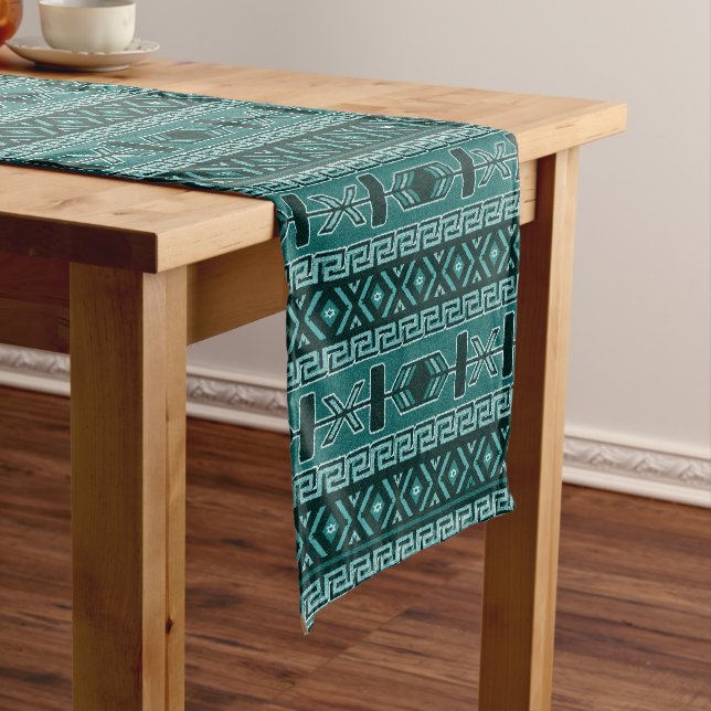 Turquoise Aztec  Southwest Design Short Table Runner (In Situ)