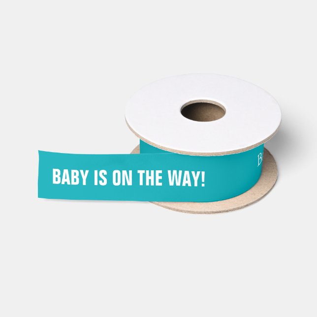 Turquoise Baby on the Way Personalized Ribbon Satin Ribbon (Spool)