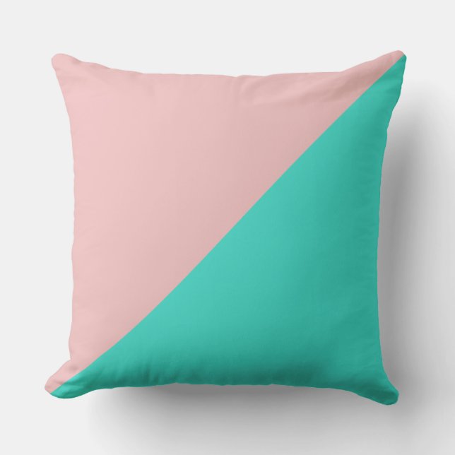 Turquoise & Baby pink Solid Colour Throw Pillow (Front)