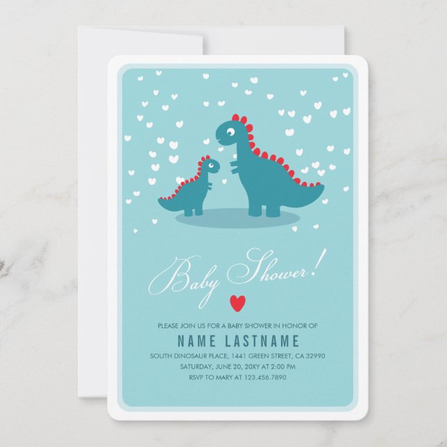 Turquoise Baby shower bleu Dinosaur Invitation arr (Devant)