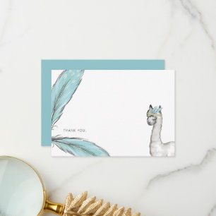 Turquoise Baby Shower Boho LLama Thank You Note Card