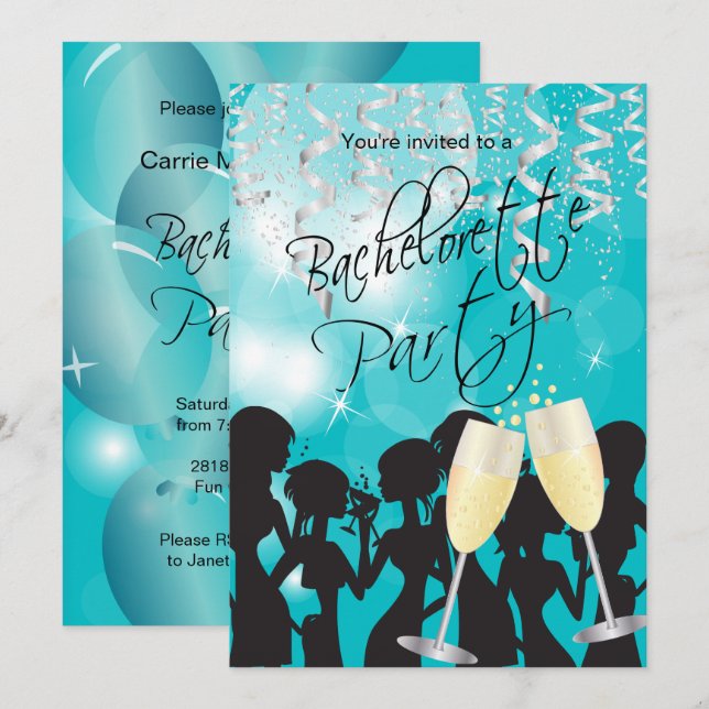 Turquoise Bachelorette Party Invitation (Front/Back)