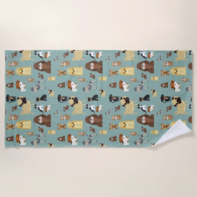 turquoise background dogs pattern beach towel (Front)