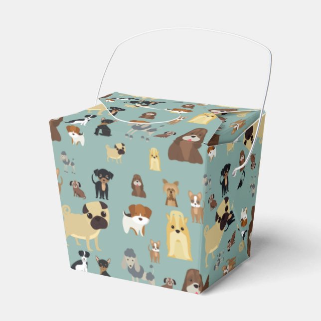 turquoise background dogs pattern favor box (Front Side)