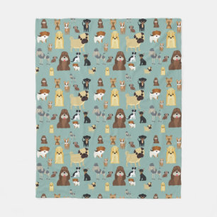 turquoise background dogs pattern fleece blanket