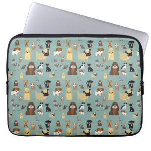 turquoise background dogs pattern laptop sleeve