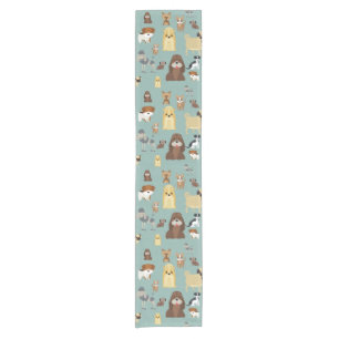 turquoise background dogs pattern short table runner
