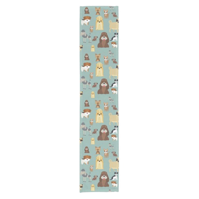 turquoise background dogs pattern short table runner (Front)