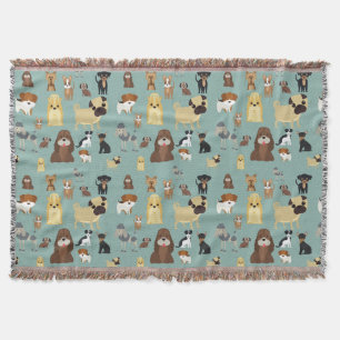 turquoise background dogs pattern throw blanket