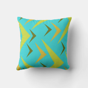 Turquoise background with arrows grey and yellow throw pillow