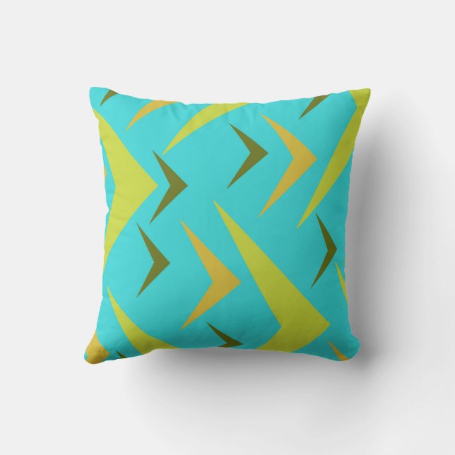 Turquoise background with arrows grey and yellow throw pillow (Back)