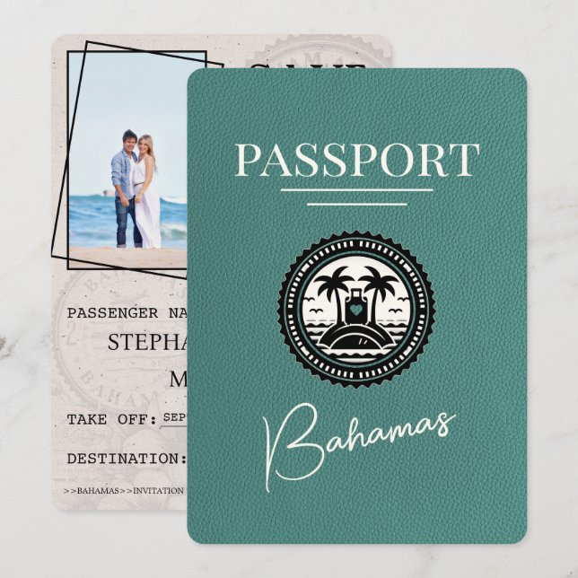 Turquoise Bahamas Passport Save The Date (Front/Back)