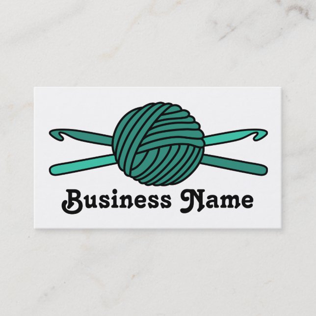 Turquoise Ball of Yarn & Crochet Hooks Business Card (Front)