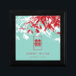 Turquoise Bamboo Leaves Double Xi Chinese Wedding Gift Box<br><div class="desc">Oriental zen red, turquoise blue and white bamboo leaves with a minimalist double happiness symbol within a simple rectangle frame wedding party gift box. An elegant and stylish asian themed wedding design for the modern and classy couple. Bamboos are evergreen and they symbolize luck, happiness, wealth and long life in...</div>