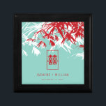 Turquoise Bamboo Leaves Double Xi Chinese Wedding Gift Box<br><div class="desc">Oriental zen red, turquoise blue and white bamboo leaves with a minimalist double happiness symbol within a simple rectangle frame wedding party gift box. An elegant and stylish asian themed wedding design for the modern and classy couple. Bamboos are evergreen and they symbolize luck, happiness, wealth and long life in...</div>